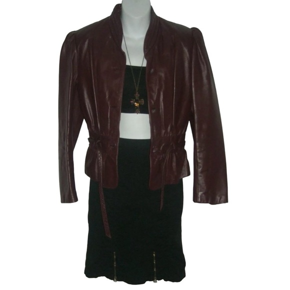 Vintage 80's Wilsons Oxblood Leather Jacket Crop Trench Retro Goth ALT egirl Spy - Picture 5 of 16